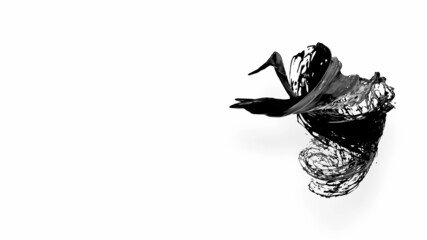 black splash like petroleum oil in air. 3d rendering of liquid splash in cartoon style