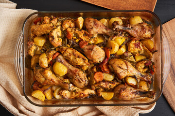 Grilled chicken drumsticks with potatoes
