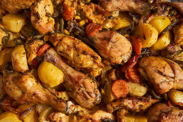 Grilled chicken drumsticks with potatoes
