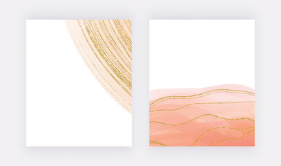 Luxury cover design with beige watercolor texture and golden glitter lines
