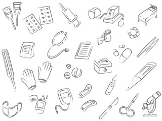 医療器具の筆書き壁紙イラスト
