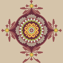 Central asian medallion vector seamless placement design