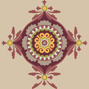 Central asian medallion vector seamless placement design