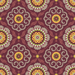 Central asian interlocking medallions vector seamless design