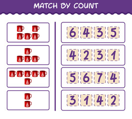 Match by count of cartoon mug. Match and count game. Educational game for pre shool years kids and toddlers