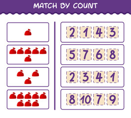 Match by count of cartoon santa bag. Match and count game. Educational game for pre shool years kids and toddlers