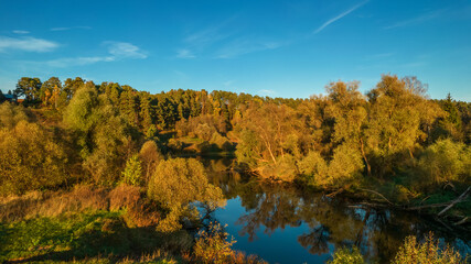 Fototapeta na wymiar Autumn forest by the river, beautiful nature
