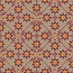 Central asian ogee and flowers vector seamless design