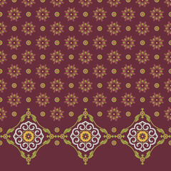 Central asian border with mini floral foulard field, vector seamless design