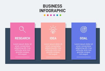 Concept of arrow business model with 3 successive steps. Three colorful graphic elements. Timeline design for brochure, presentation. Infographic design layout.