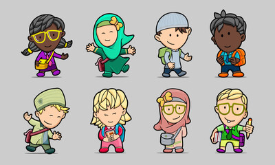 Happy kids back to school set of characters