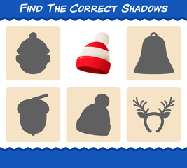 Find the correct shadows of beanie. Searching and Matching game. Educational game for pre shool years kids and toddlers