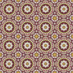 Central asian interlocking medallions and flowers, vector seamless design