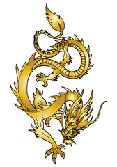illustration of an oriental golden dragon oriental on isolated white background