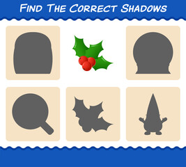 Find the correct shadows of holly berry. Searching and Matching game. Educational game for pre shool years kids and toddlers