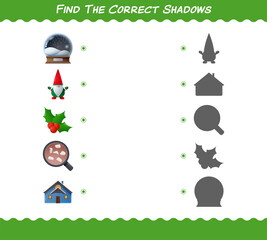 Find the correct shadows of cartoon christmas. Searching and Matching game. Educational game for pre shool years kids and toddlers