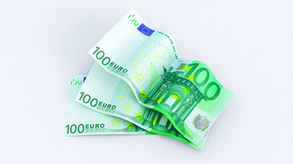 one hundred euro banknotes stacks isolated on white background, european money, 100 euro, 3d render