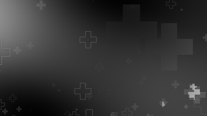 Medical health cross neon light shapes pattern on black background. Abstract healthcare with coronavirus infected deaths case concept.