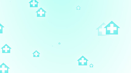 Medical health blue green cross on home pattern background. Abstract banners with prevent virus infection and healthcare stay home concept.