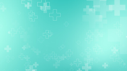Abstract medical green blue cross pattern background.