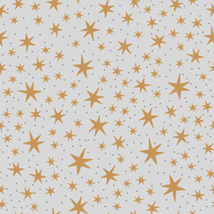 Christmas and New Year symbols star scandinavian hand drawn seamless pattern. Vector cute print. Digital paper. Design element