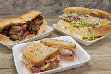 Handmade from fresh ingredients deli sandwiches with the featured reuben corned beef on rye bread...