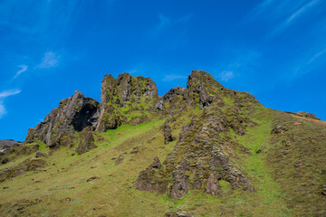 Beautiful rock formations of Thakgil canyon in Iceland