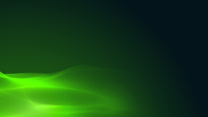 Dot green wave light screen gradient texture dark background. Abstract  technology big data digital background. 3d rendering.