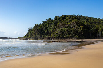 Engenhoca beach, in Itacaré, Bahia - Brazil. Beautiful landscape with rocks and coconut trees