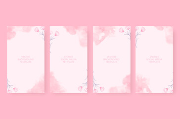 Beautiful pink watercolor social media stories background template