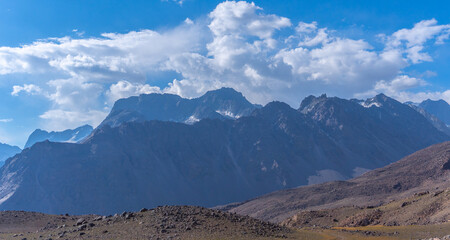 mountain range and clouds