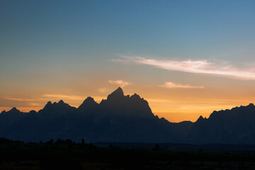 Mountain view of Grand Teton National Park at sunset