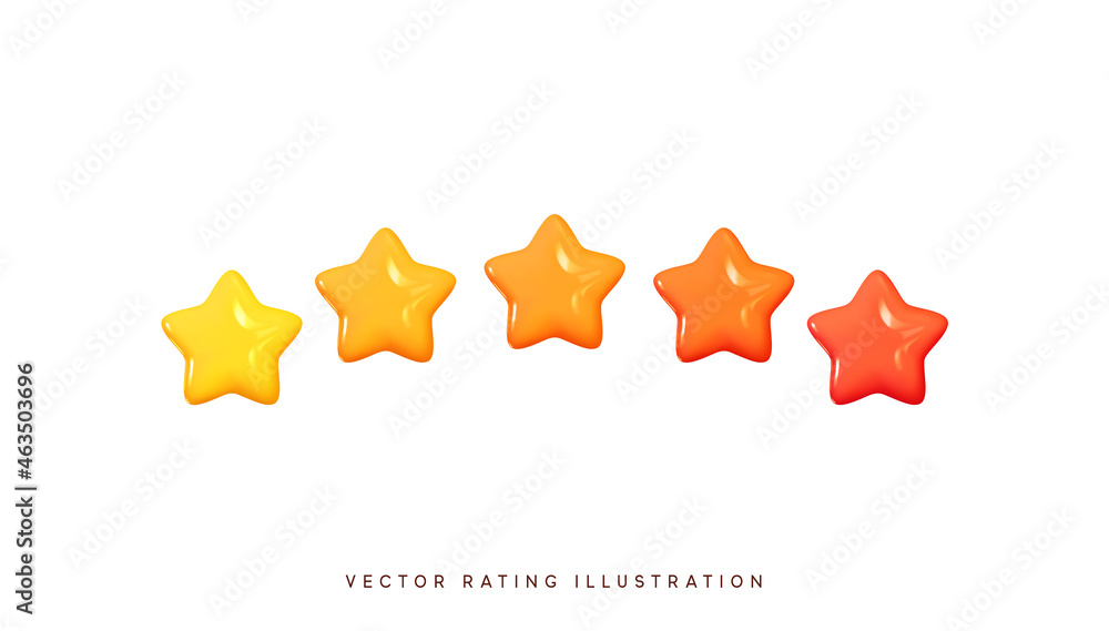 Poster five stars, glossy yellow and red colors. customer rating feedback concept from the client about emp