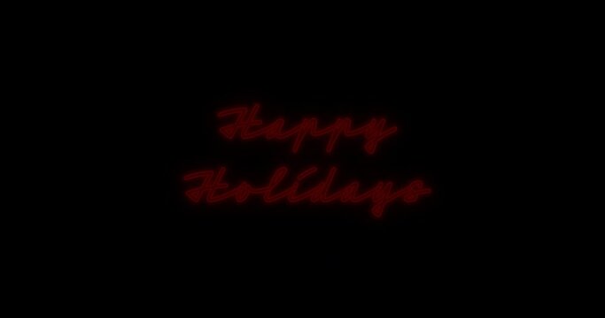 Animation of happy holidays christmas neon text over black background