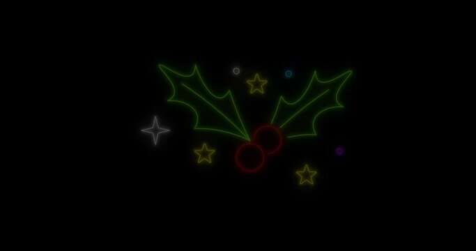Animation of christmas neon holy over black background