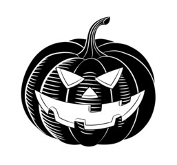 Halloween Jack o lantern stylized vector illustration. Black and white