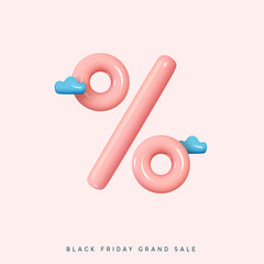 Black Friday Sale. Minimal 3d percent sign. Realistic design element. Vector illustration - obrazy, fototapety, plakaty