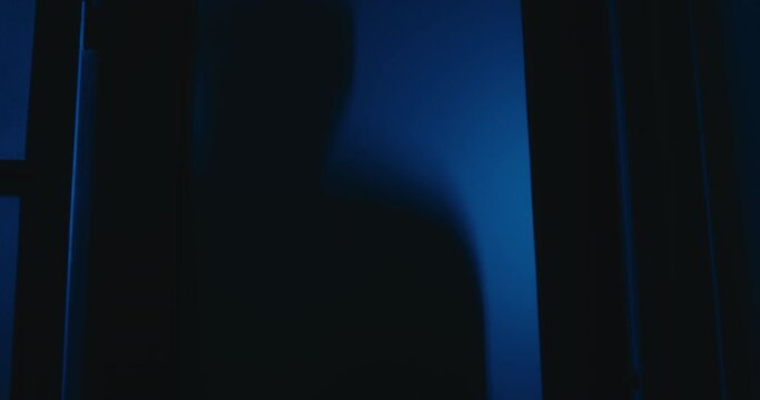 scary silhouette standing outside a glass window