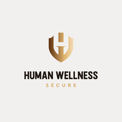 Creative shield with negative space letter H logo design template