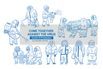 Protective clothing personnel, character avatar vector illustration, line illustration