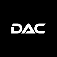 DAC letter logo design with black background in illustrator, vector logo modern alphabet font overlap style. calligraphy designs for logo, Poster, Invitation, etc.