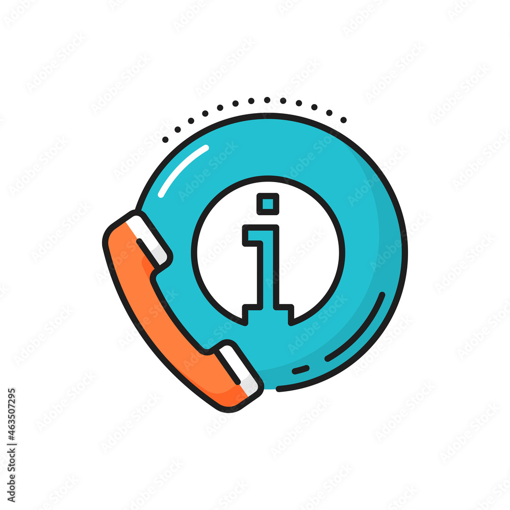 Aufkleber phone with information bubble isolated line icon. vector helpdesk sign, travel consulting and instru