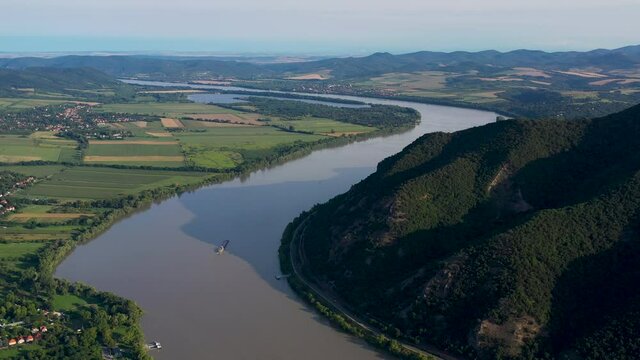 Wide rotating drone shot of the Hernad Valley in Hungary near the Boldogko Castle