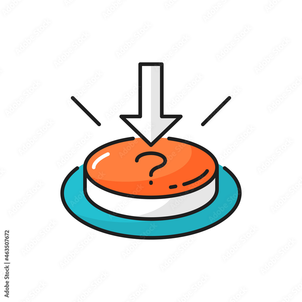 Aufkleber question mark push button, emergency help service isolated color line icon. vector interrogation mar