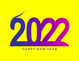 Happy new year 2022 with creative design isolated on yellow background. Typography of 2022 with blue, purple. Trendy vector for company, calendar, poster, card, brochure, cover, book. Colorful vector.