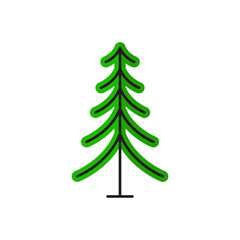 Evergreen pine tree isolated thin line icon. Vector emerald spruce, undecorated Christmas holidays symbol outline sign. Large forest green cone tree with needles, garden architecture landscape element
