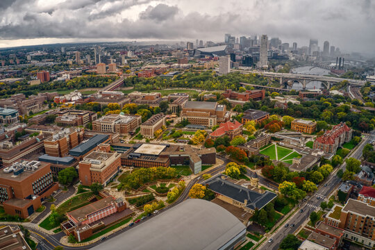 Aerial View Of A Large Public University In Minneapolis, Minnesota During Autumn