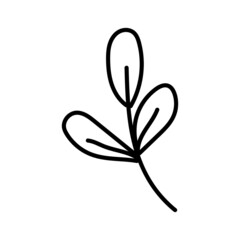 Hand drawn vector doodle illustration, abstract handwriting. Scribbled shape of a twig with leaves