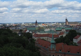 Fototapeta na wymiar Bird's-eye view of the city of Kraków from Wawel Cathedral's tower