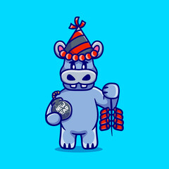 cute hippo celebrates new year with firecrackers and bomb